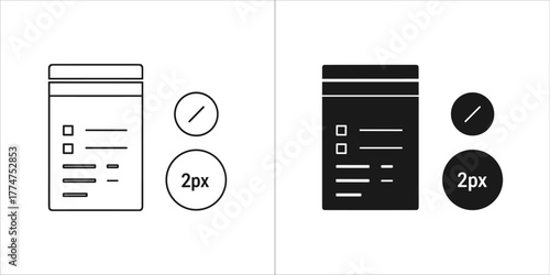Checklist icon with checkboxes and circle in black and white outline and solid fill
