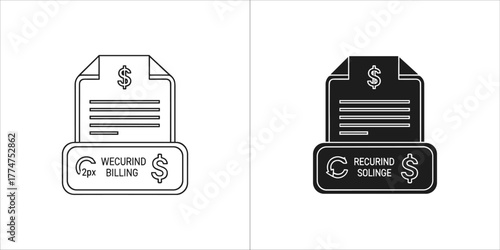 Recurring billing icon in black and white outline and solid fill