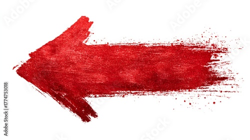 Bold red arrow brush stroke texture pointing left on white background
