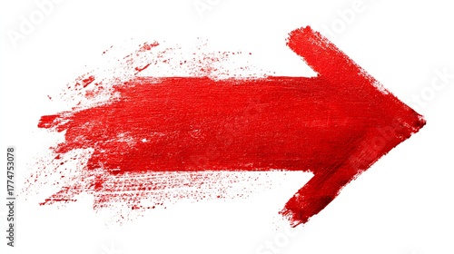 Red brush stroke arrow pointing right, textured paint, grunge effect