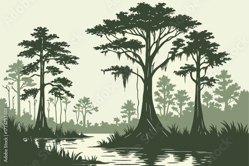 Cypress swamp reflections in Atchafalaya Basin Louisiana