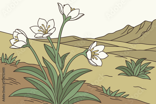Clusters of white blossoms and green leaves in Yukon tundra