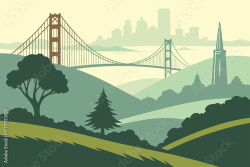 City skyline over hills in San Francisco California