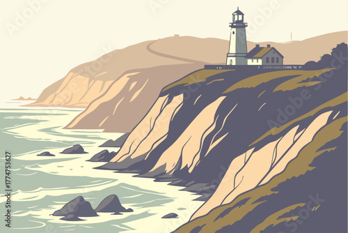 Coastal cliffs and lighthouse at Point Reyes, California.