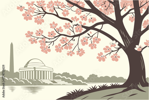 Cherry blossoms blooming around the Tidal Basin in Washington, D.C.
