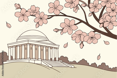 Cherry blossoms around Jefferson Memorial in Washington DC
