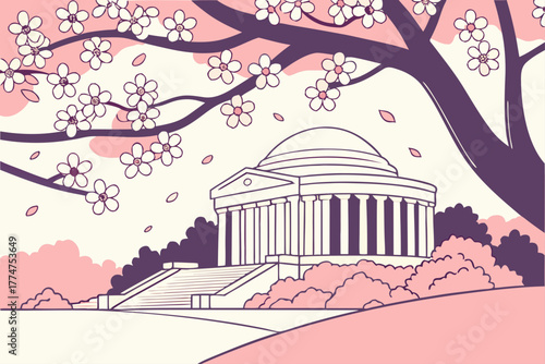 Cherry blossoms framing Jefferson Memorial Washington DC