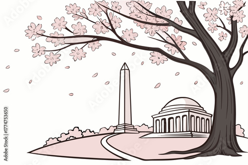 Cherry blossoms over stone monument in Washington DC
