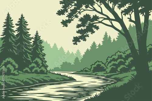 Calm river flowing through Ozark Mountains, Arkansas.