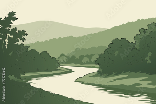 Calm river running through Shenandoah Valley, Virginia.