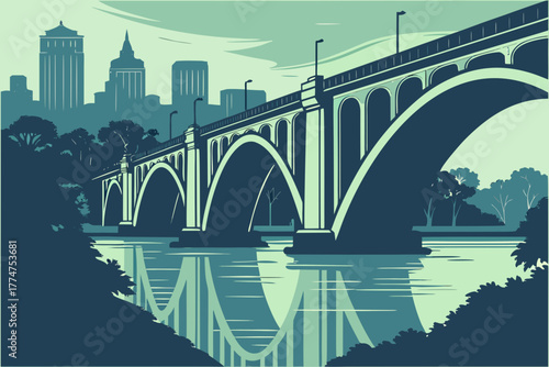 Bridge lights over reflective water in Minneapolis Minnesota