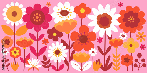 Seamless pink floral vector pattern with spring tulips and leaves, ideal for wallpaper design