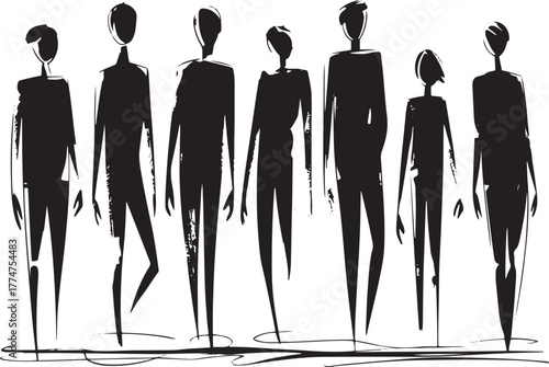 Monochrome Human Figures Crowd Drawing for Creative Projects