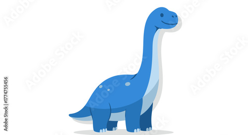 Flat Style Cute Blue Brontosaurus Dinosaur Cartoon Character Isolated Illustration