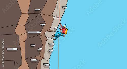 Flat Line Illustration of a Man Climbing a Rock Wall Outdoor Sport