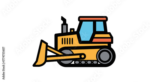Bold Outline Detailed Bulldozer Construction Vehicle Heavy Equipment Icon