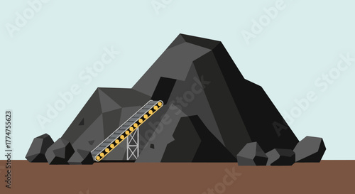 Flat Style Detailed Coal Mine Conveyor Belt Extraction Industry Illustration