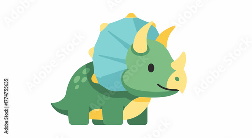 Flat Design Cute Triceratops Cartoon Character Illustration with Friendly Expression