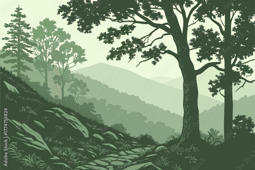 Fototapeta premium Forest-lined river winding through Asheville North Carolina