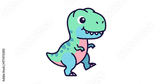 Cute Cartoon Walking Tyrannosaurus Rex Dinosaur Character Simple Illustration
