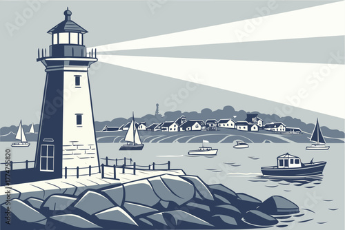 Harbor lighthouse on breakwater in Gloucester Massachusetts