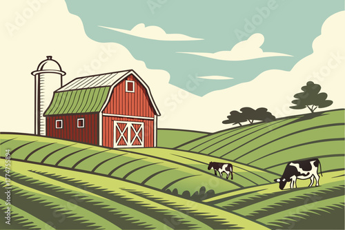 Dairy farm with red barn and open pastures in upstate New York.