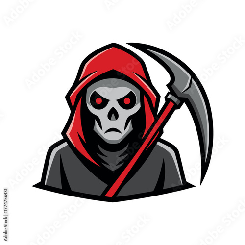 Reaper Hooded Figure with Glowing Scythe Esport Logo Vector