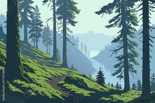 Misty forest clearing near Crater Lake Oregon