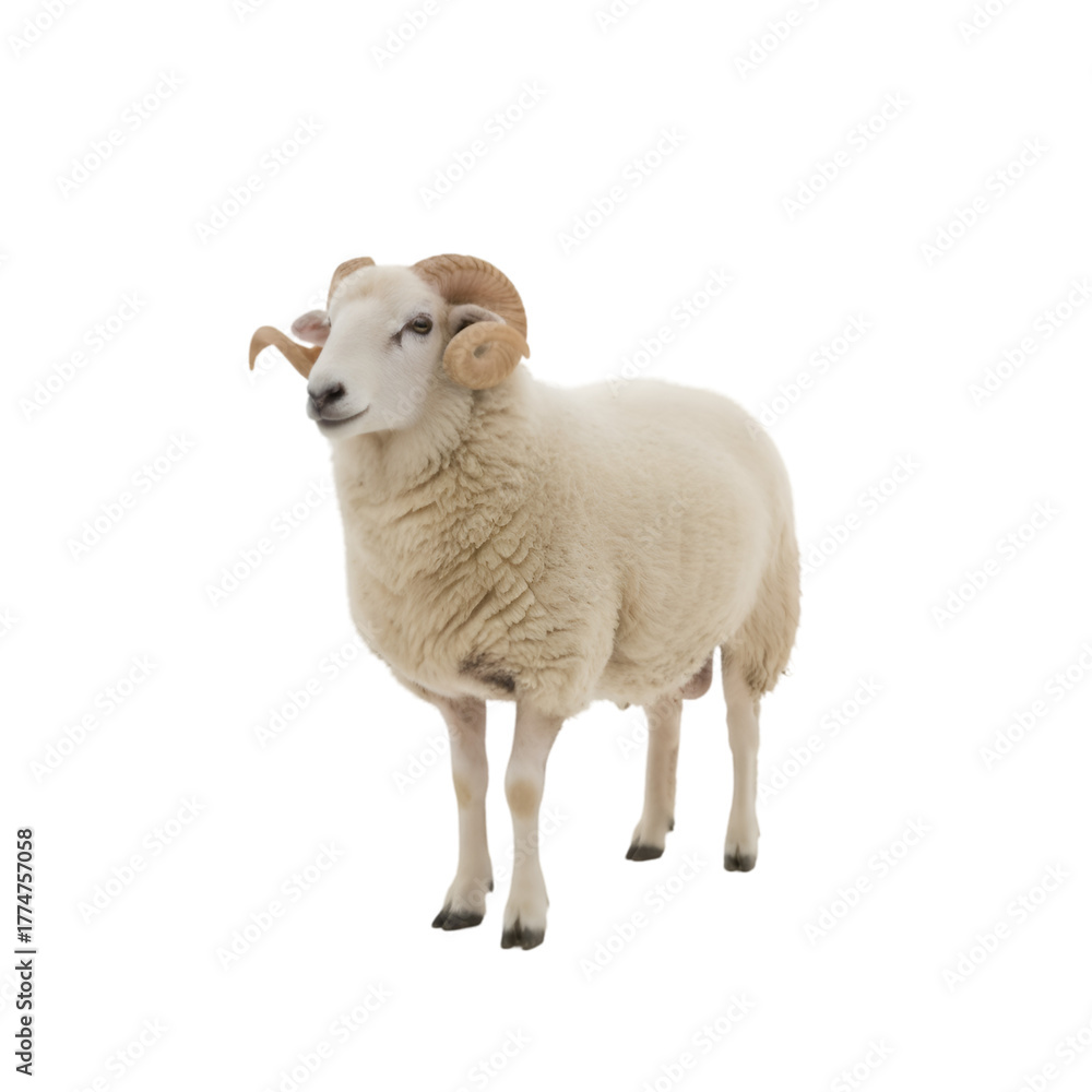 Obraz premium Adult Ram with Horns Isolated on White on white background