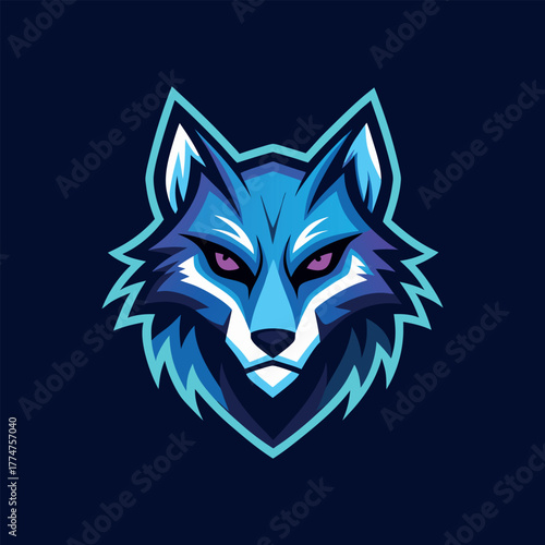 Futuristic Wolf Head with Glowing Neon Eyes Sharp Logo Vector