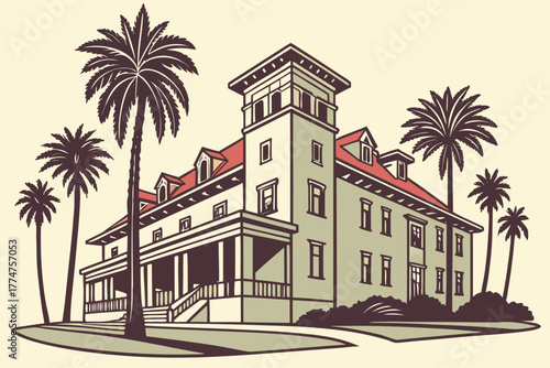 Historic hotel surrounded by palm trees in St. Augustine, Florida.