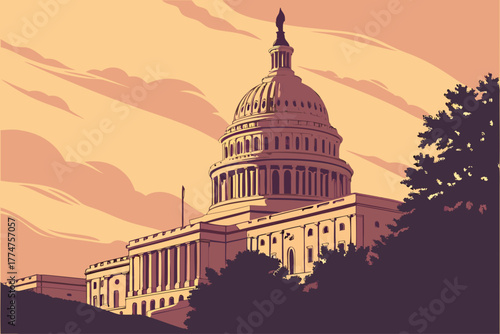 Historic domed monument in Washington DC at sunrise