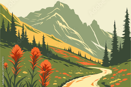 Indian paintbrush along mountain road in Rocky Mountain National Park Colorado