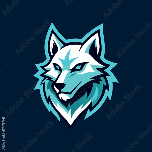Icy Wolf with Frosty Breath Glowing Cyan Outline Logo Vector