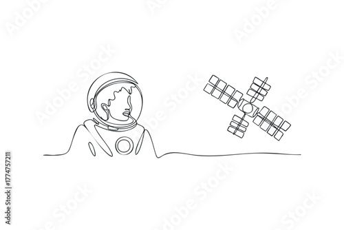 Astronaut in space suit with satellite