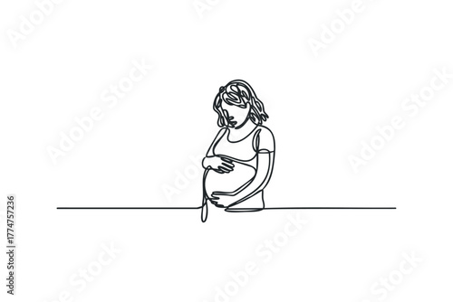 One Line Drawing of Pregnant Woman Holding Her Belly