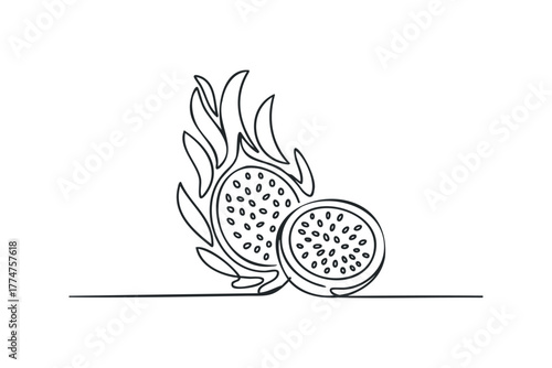 Dragon Fruit Cut in Half Line Art
