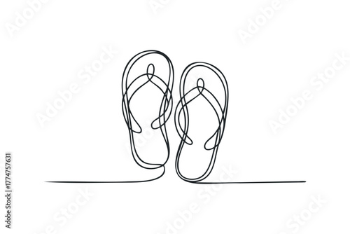 Minimalist continuous line drawing of flip flops