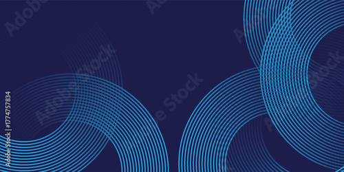 Abstract blue background with blue glowing diagonal geometric lines. Modern shiny blue rounded rectangle lines pattern.