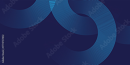 Abstract blue background with blue glowing diagonal geometric lines. Modern shiny blue rounded rectangle lines pattern.