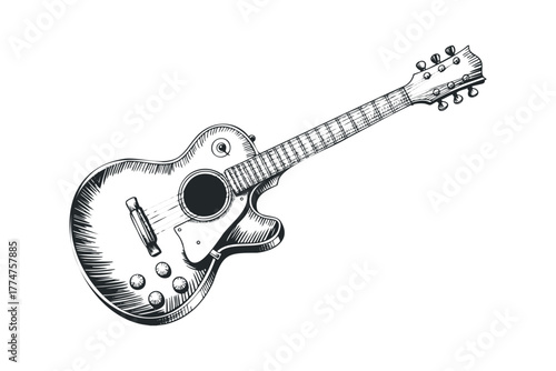 Sketch of an electric guitar with a white background