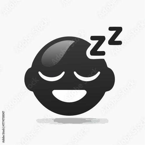 Stylized black smiley face with closed eyes and zzz symbols vector illustration