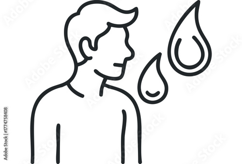 Man with droplets, representing moisture or sweat