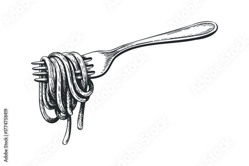 Spaghetti twirled on a fork with dripping sauce
