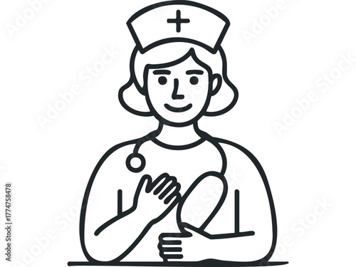 Woman nurse with stethoscope holding heart symbol