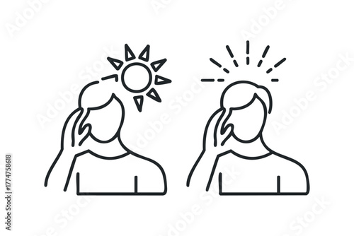 Headache symptom icon with sun and stress lines