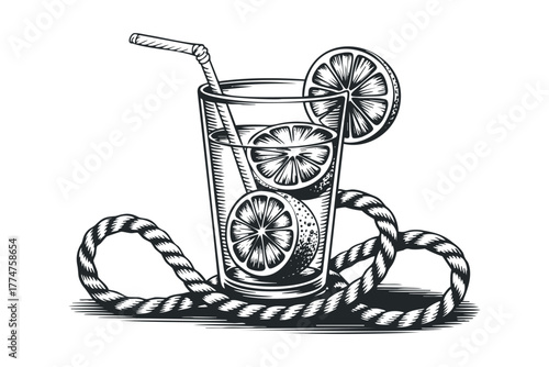 Glass of Refreshing Lemonade with Straw and Orange Slices