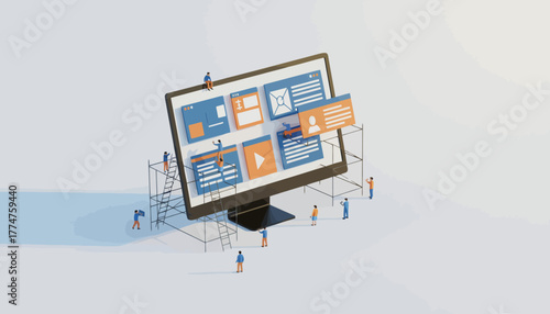 Digital Teamwork: Miniature Workers Constructing and Optimizing a User Interface (UI/UX) Design on a Computer Monitor