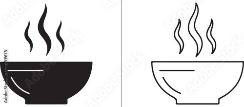 Steaming bowl icon black and white food drink