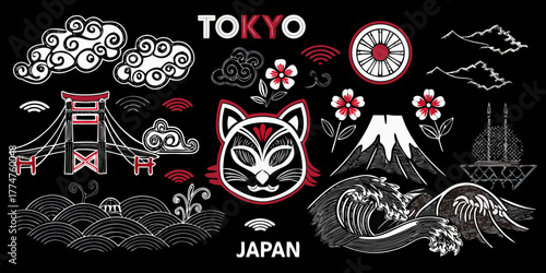 Tokyo japan collage featuring iconic landmarks traditional art and cultural symbols